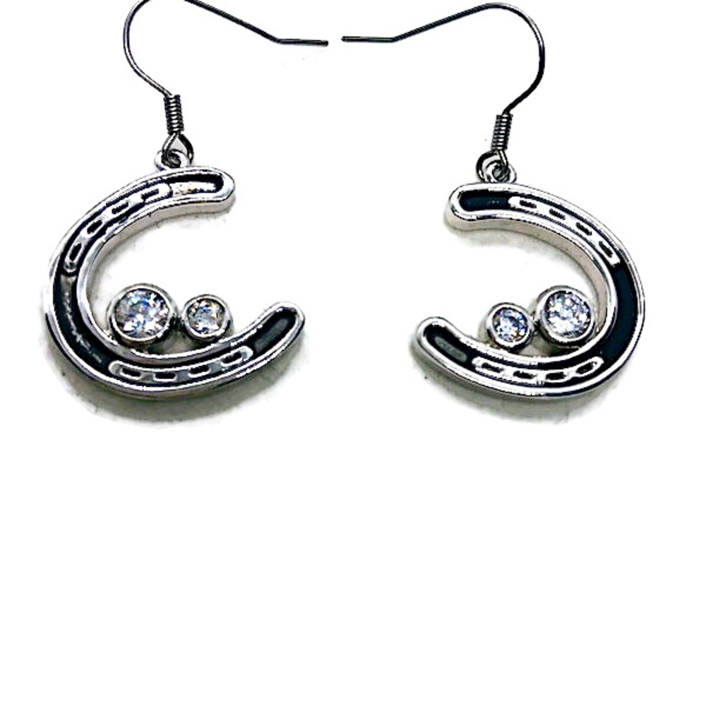 Black Enamel and Clear Rhinestone Earrings